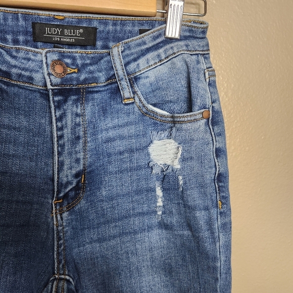Judy Blue Womens Medium Wash Mid Rise Destructed Hem Slim Fit Jeans |3/26| - Picture 4 of 11